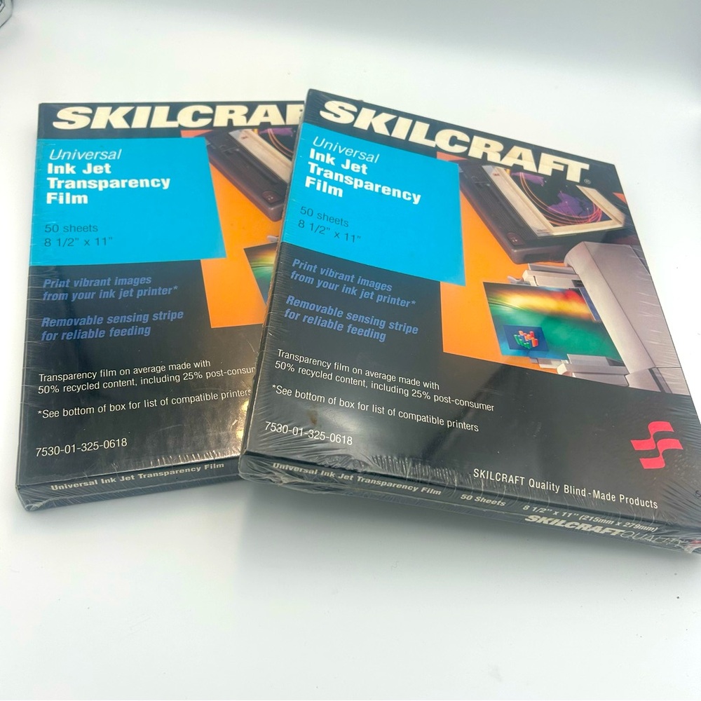 Vintage Skilcraft Inkjet Transparency Film Lot 2 Sealed Boxes 100 Sheets 1999